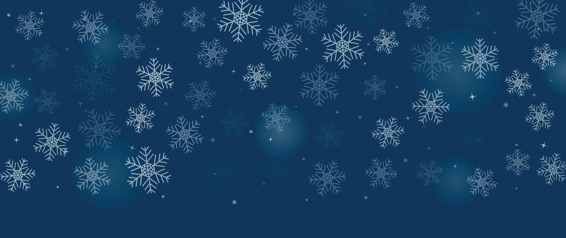 Ilustración de vector de fondo de copo de nieve de invierno elegante. copo de nieve decorativo de lujo y brillo sobre fondo azul oscuro. diseño adecuado para tarjeta de invitación, saludo, papel tapiz, afiche, pancarta.