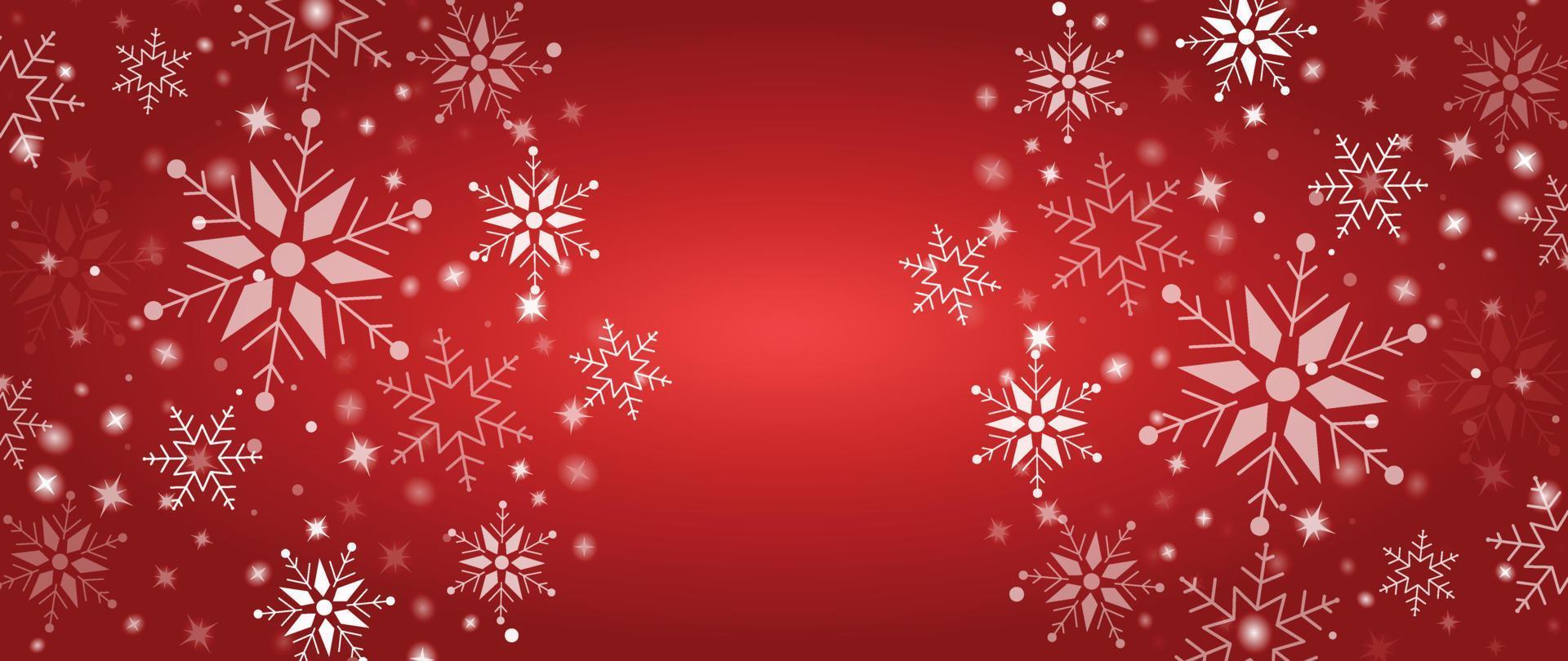 Ilustración de vector de fondo de copo de nieve de invierno elegante. copo de nieve decorativo de lujo y brillo sobre fondo rojo degradado. diseño adecuado para tarjeta de invitación, saludo, papel tapiz, afiche, pancarta.