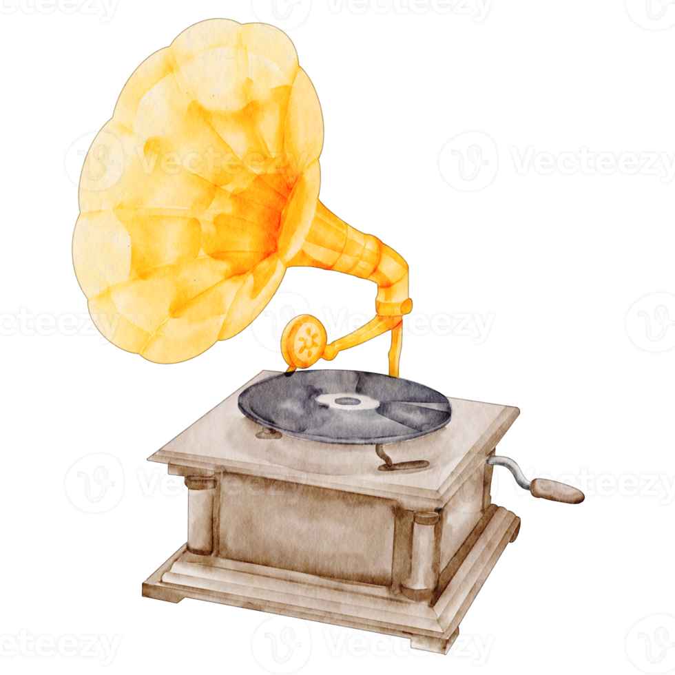 watercolor gramophone vintage element png