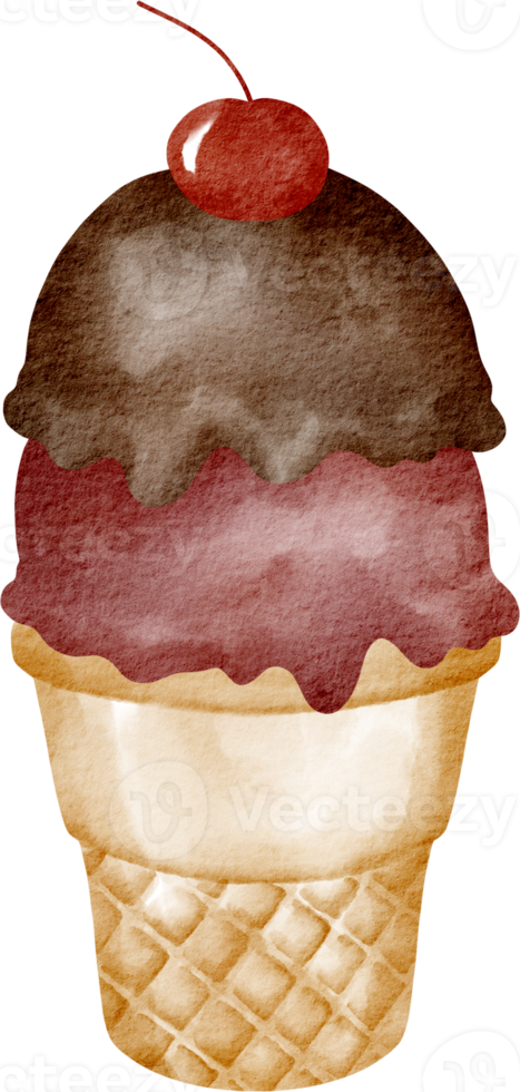 watercolor chocolate ice cream cone png