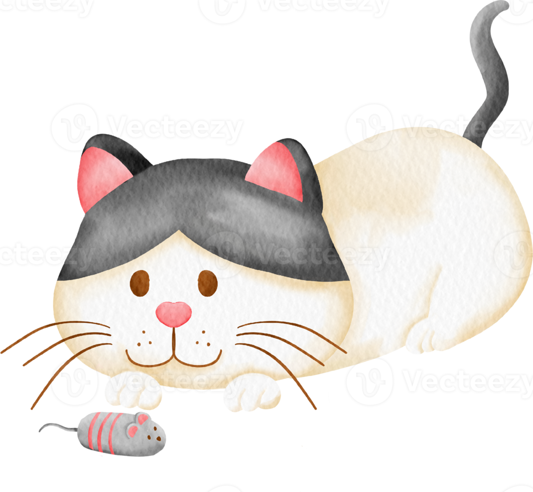 watercolor cute cat and kitty character cartoon png