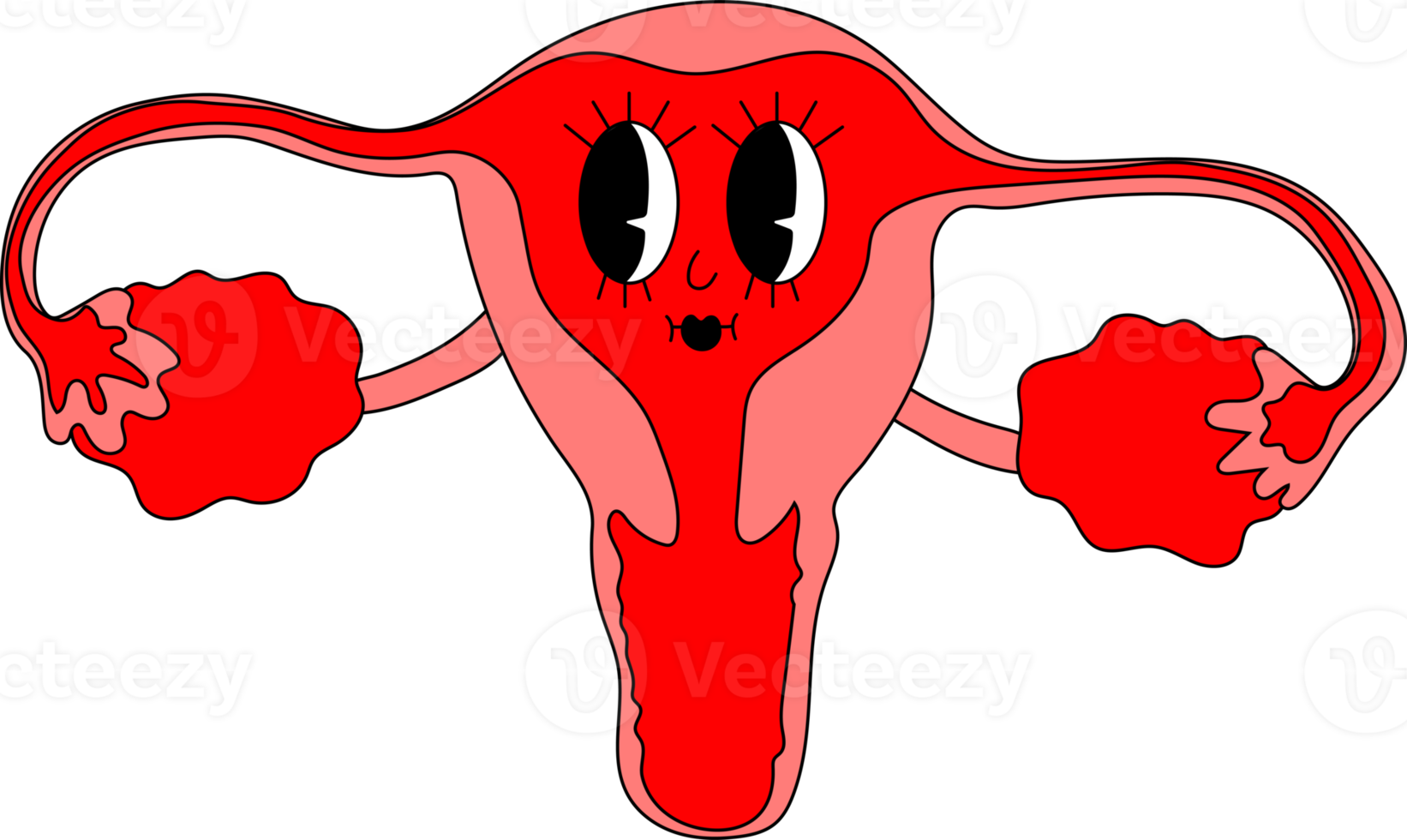 Retro funny mascot character -. 40s, 50s, 60s old animation style. organ character female reproductive system uterus cervix ovaries and fallopian tubes anatomy biology medicine. png