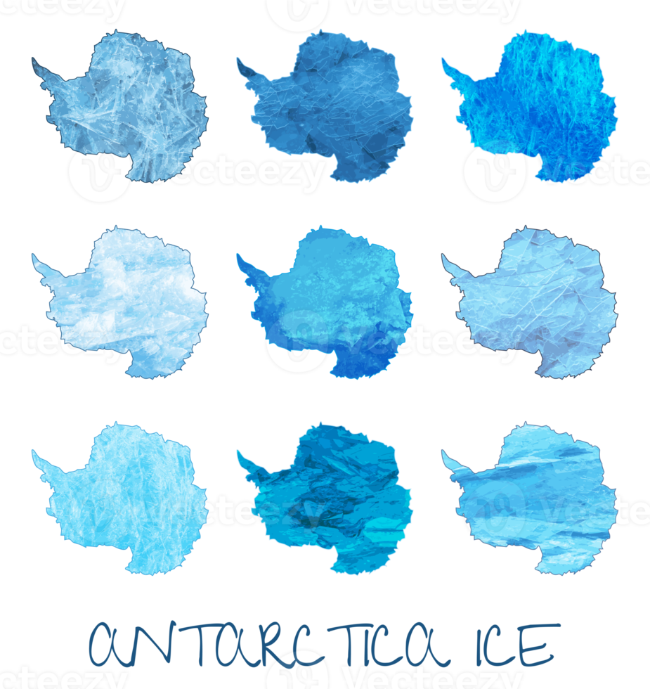 The most widely used flag of Antarctica is the map of the continent. Set of Antarctica flags on texture. Collage. png