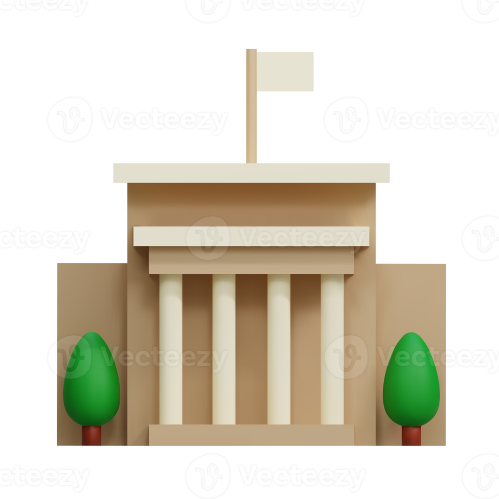 3d icono de banco o juzgado. edificio de arquitectura con columnas. banca en línea, auditoría del departamento de finanzas públicas, oficina de impuestos, transacciones, cambio, cajero automático, entrega de dinero, concepto de servicio png