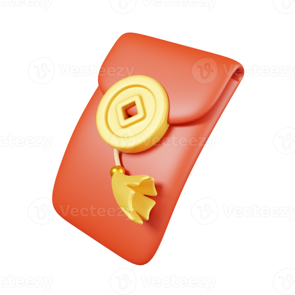 Angpao aka. CNY red envelope isolated. Chinese new year elements icon. 3D illustration png