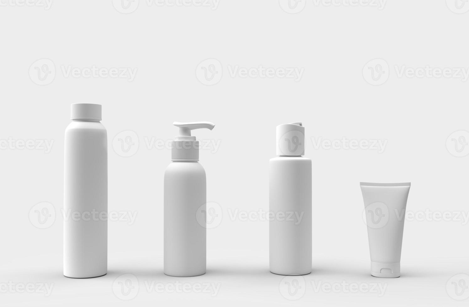 3D Realistic Template or mock up of white and blank containers of cosmetics for trademark design photo