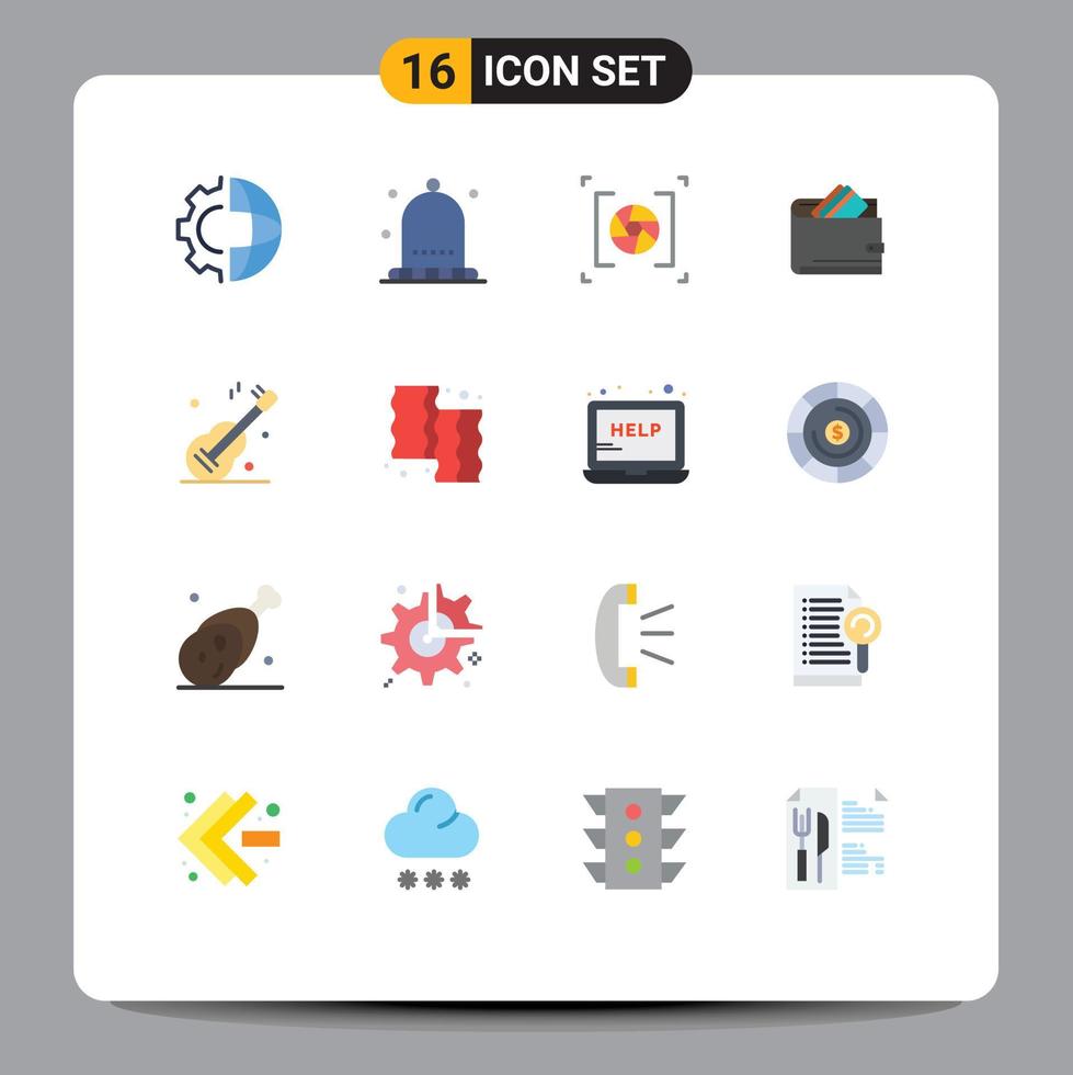 16 signos universales de color plano símbolos de finanzas tarjeta de crédito fotografía de efectivo de invierno paquete editable de elementos creativos de diseño de vectores