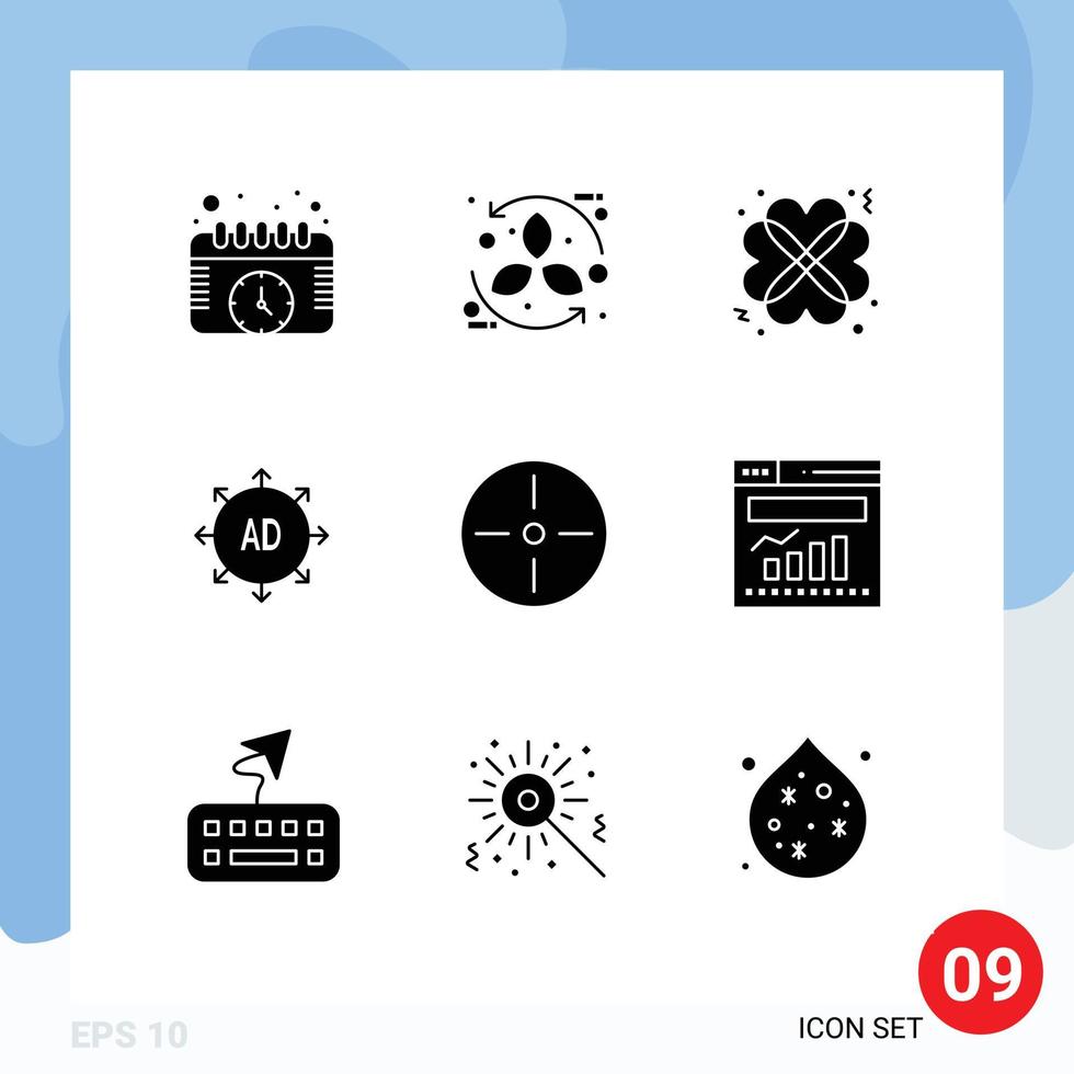 Set of 9 Vector Solid Glyphs on Grid for devices advertising submission recycle submission date Editable Vector Design Elements
