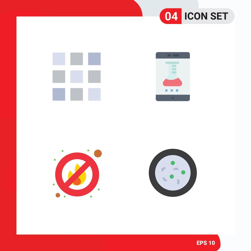 4 Universal Flat Icons Set for Web and Mobile Applications grid place mobile app store smartphone application biology Editable Vector Design Elements