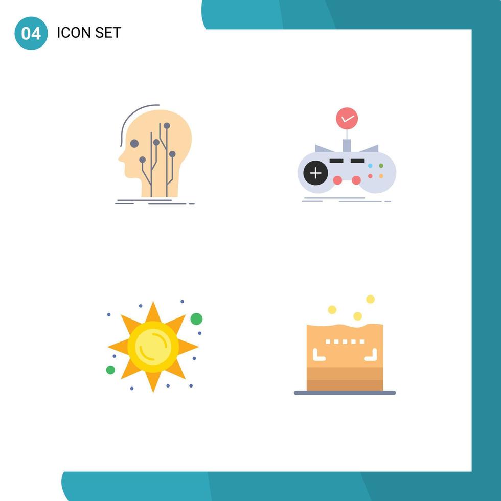 Group of 4 Modern Flat Icons Set for data gaming knowledge controller light Editable Vector Design Elements