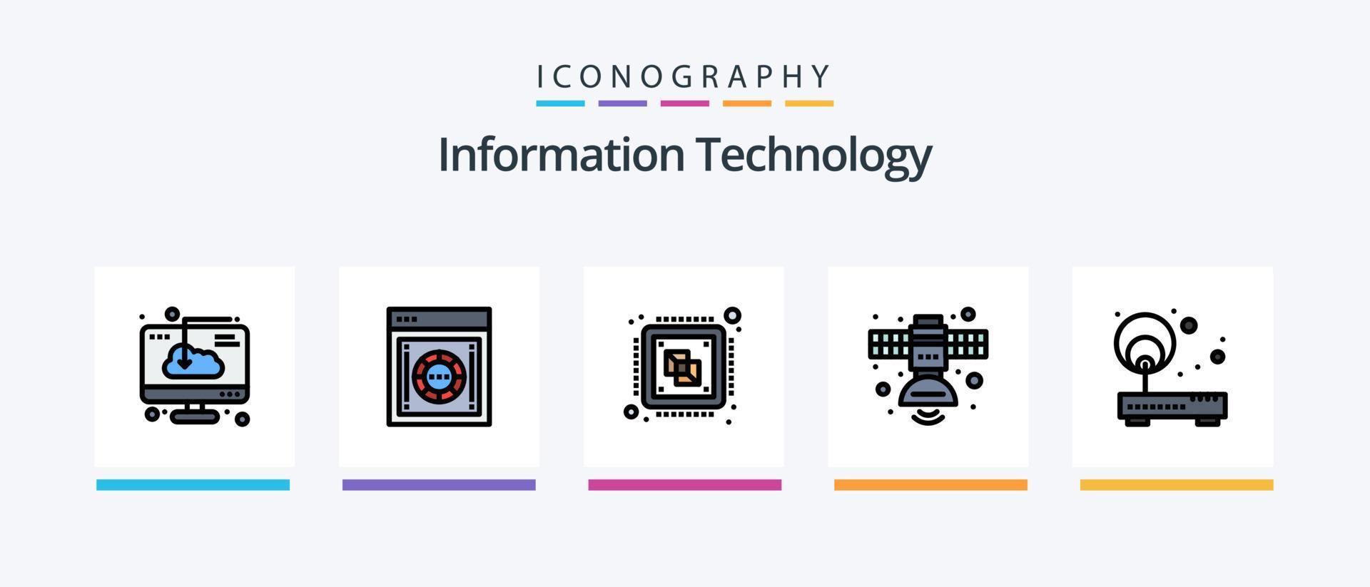 Information Technology Line Filled 5 Icon Pack Including network. lan. safety. area. processing. Creative Icons Design vector