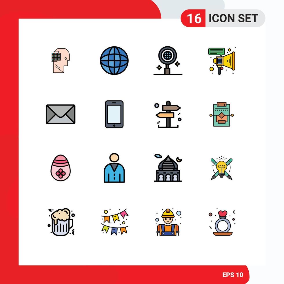 Set of 16 Modern UI Icons Symbols Signs for mobile message business mail megaphone Editable Creative Vector Design Elements