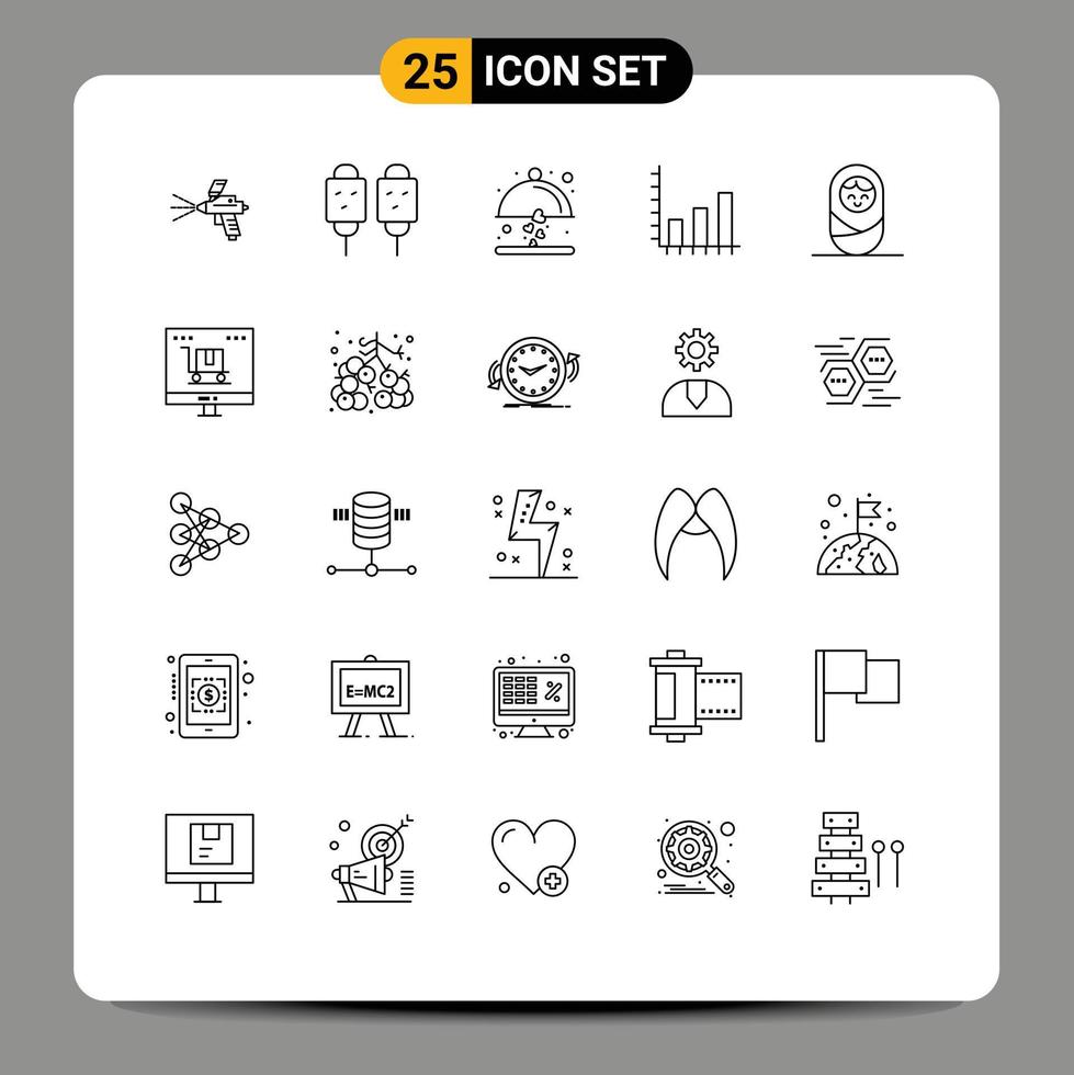 Set of 25 Vector Lines on Grid for baby chart street food business wedding Editable Vector Design Elements