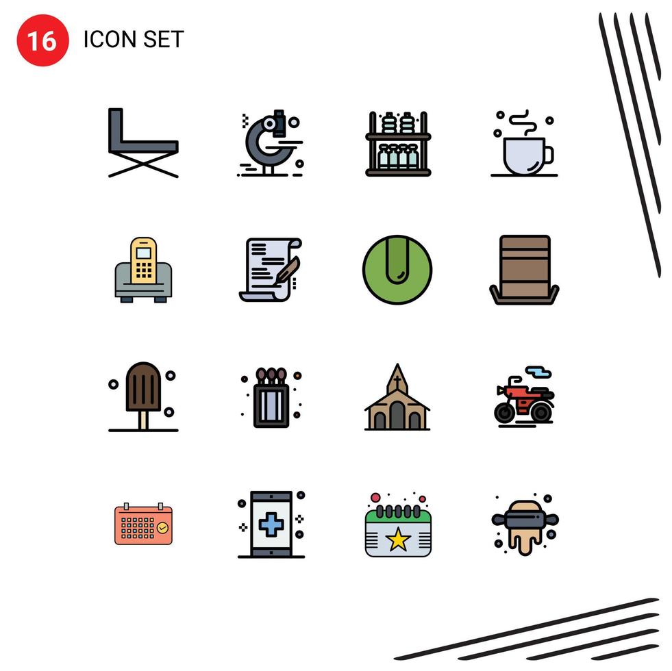 16 User Interface Flat Color Filled Line Pack of modern Signs and Symbols of mobile time furniture cup break Editable Creative Vector Design Elements