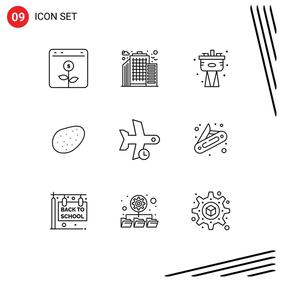 Group of 9 Modern Outlines Set for transport flight mechanical delay patato Editable Vector Design Elements