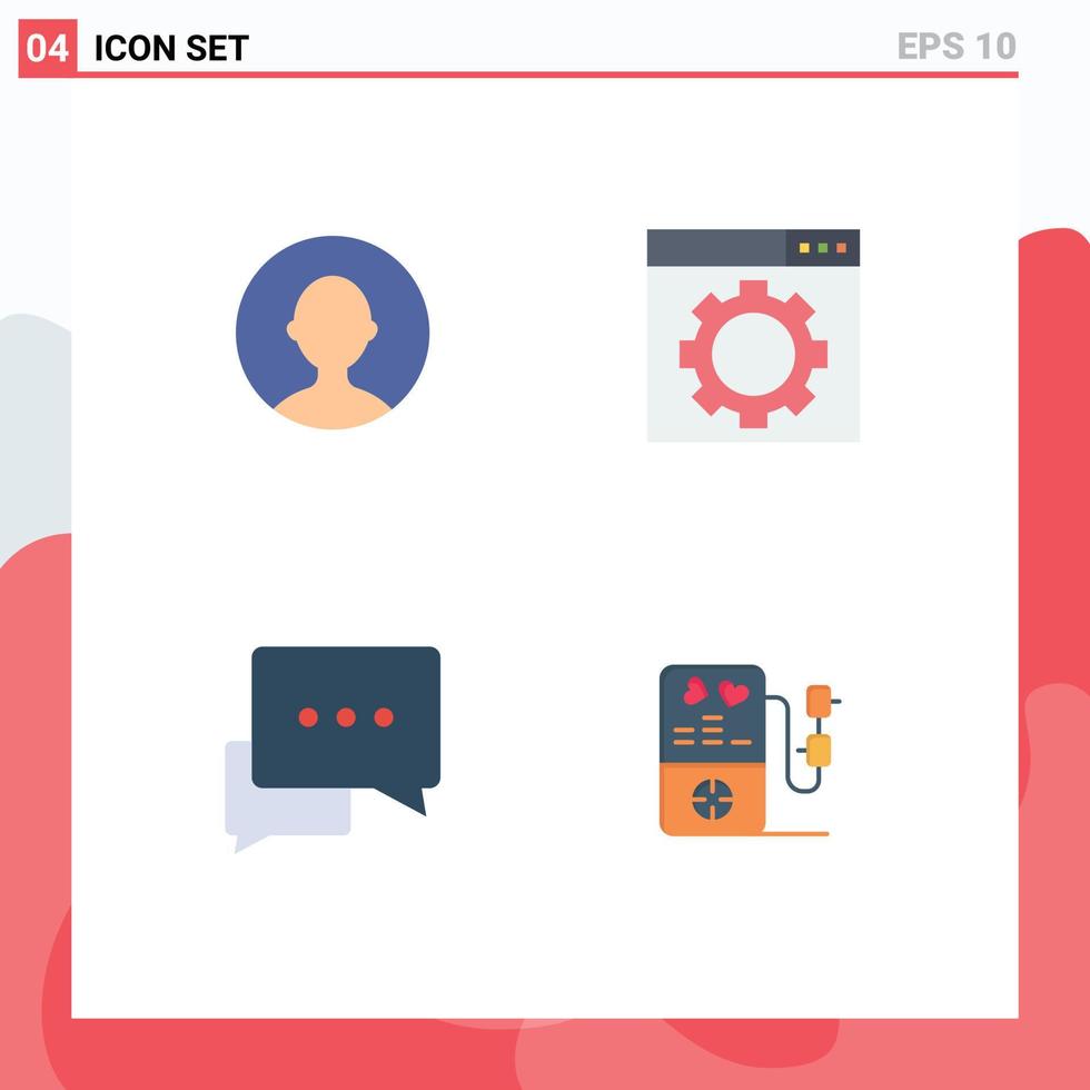 Pack of 4 Modern Flat Icons Signs and Symbols for Web Print Media such as avatar bubble optimization chat heart Editable Vector Design Elements