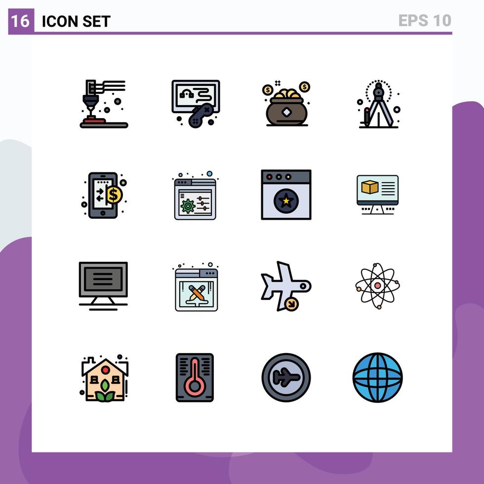 Editable Vector Line Pack of 16 Simple Flat Color Filled Lines of finance business investment process precision Editable Creative Vector Design Elements