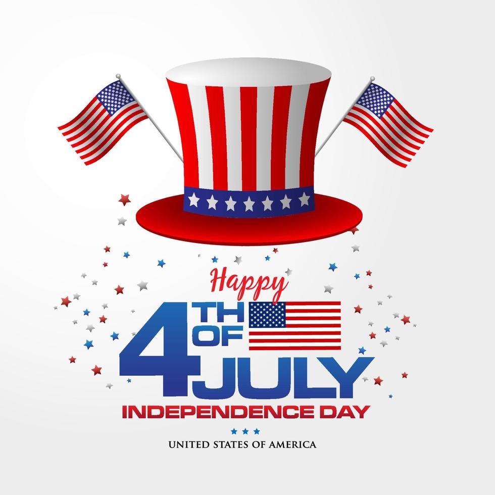 4 de julio. feliz día de la independencia de américa fondo con sombrero americano vector