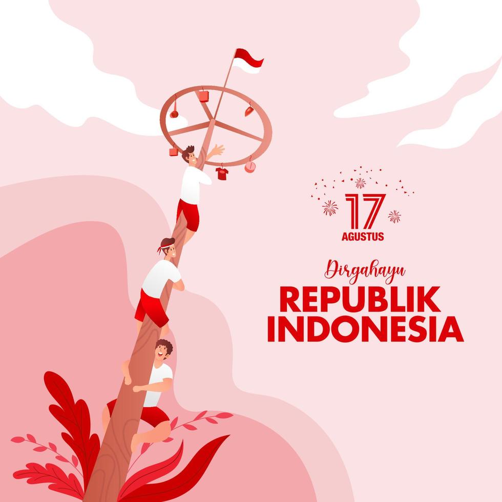 Indonesia independence day greeting card with traditional games concept illustration vector