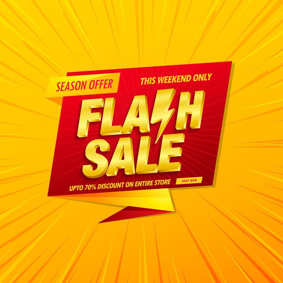 Flash sale banner design template with 3d vector text on yellow background.