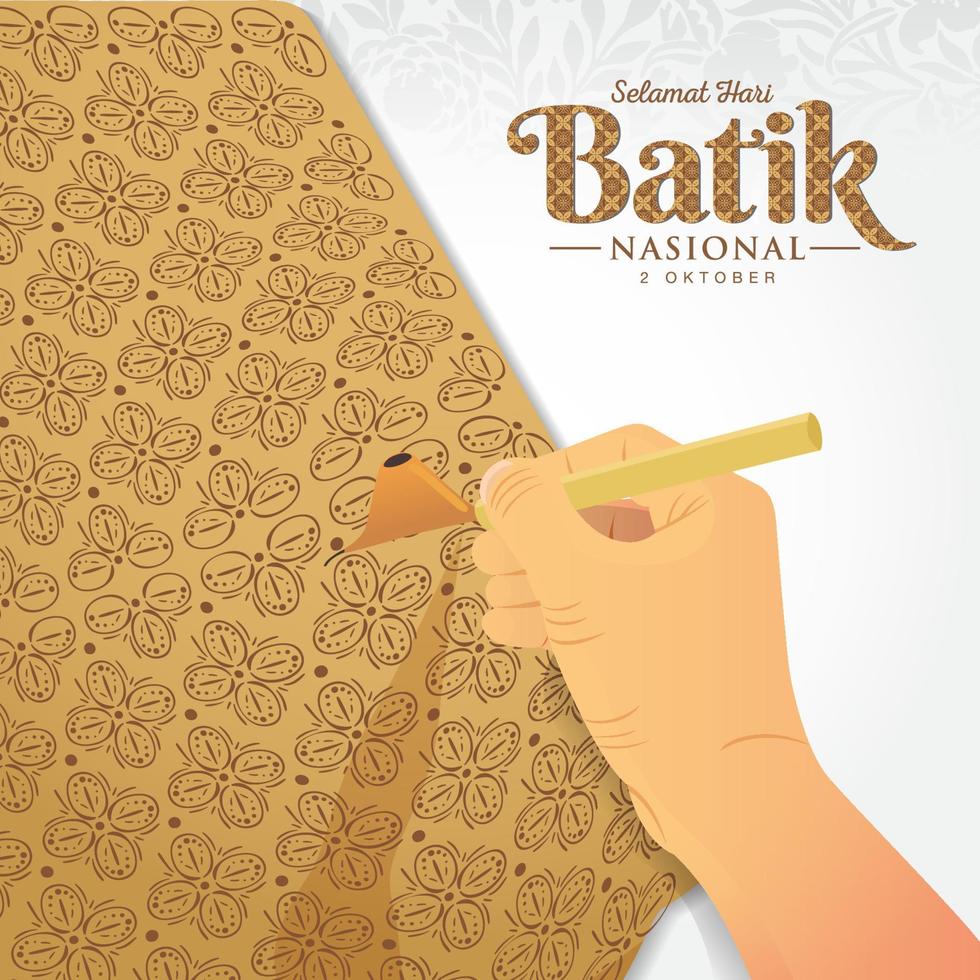 Indonesian Holiday Batik Day Illustration.Translation, October 02, Happy National Batik day. vector