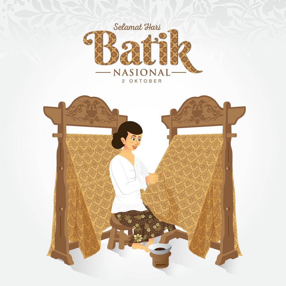 Indonesian Holiday Batik Day Illustration.Translation, October 02, Happy National Batik day. vector