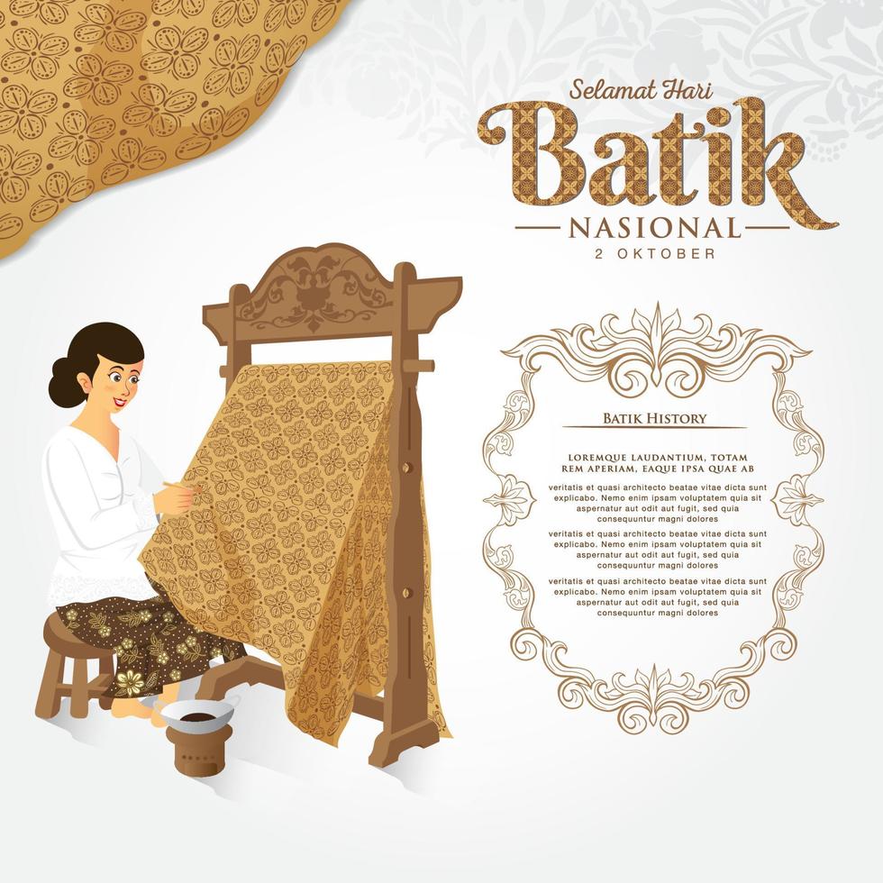 Indonesian Holiday Batik Day Illustration.Translation, October 02, Happy National Batik day. vector