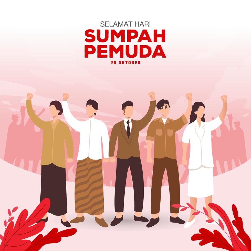 ilustración vectorial selamat hari sumpah pemuda. traducción feliz promesa de la juventud indonesia. adecuado para tarjetas de felicitación, afiches y pancartas. vector