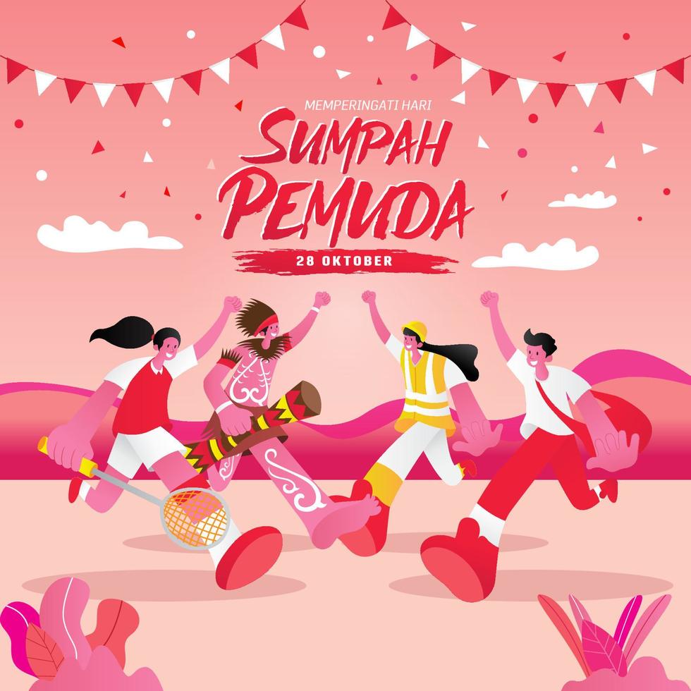 vector illustration. selamat hari Sumpah pemuda. Translation, Happy Indonesian Youth Pledge. Suitable for greeting card, poster and banner