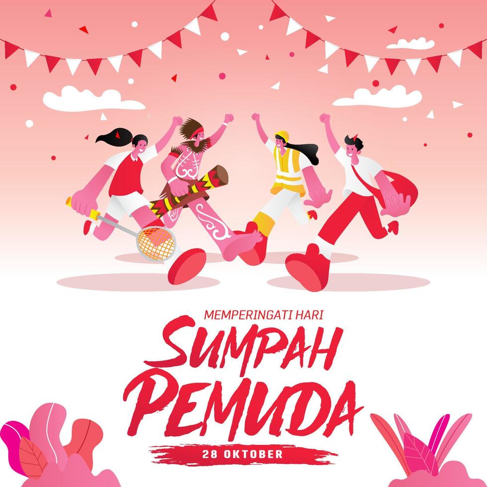 ilustración vectorial selamat hari sumpah pemuda. traducción, feliz promesa de la juventud indonesia. adecuado para tarjetas de felicitación, afiches y pancartas vector