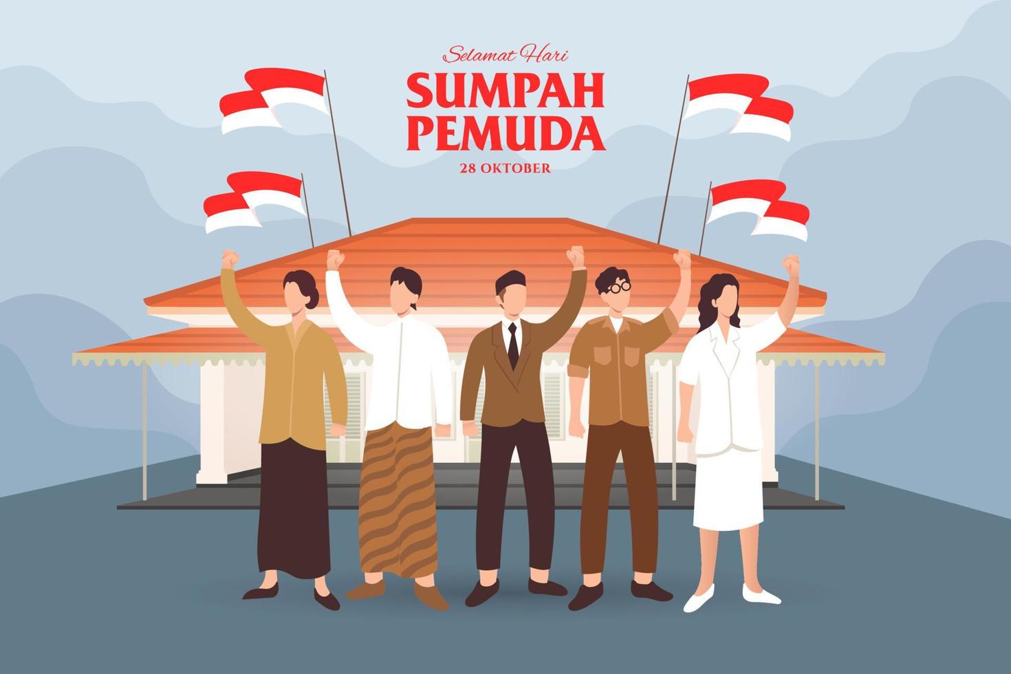 vector illustration. selamat hari Sumpah pemuda. Translation Happy Indonesian Youth Pledge. Suitable for greeting card, poster and banner.