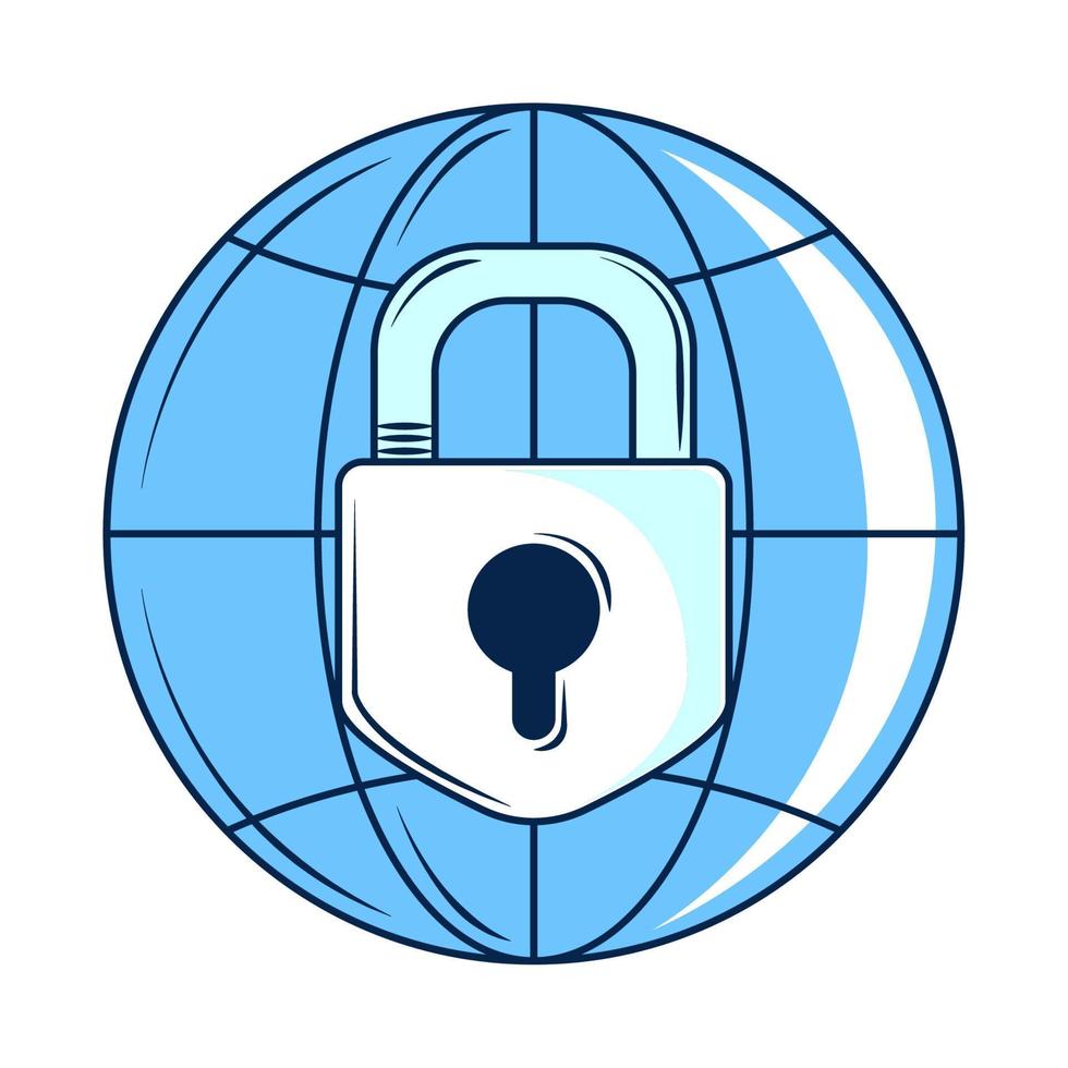 world and padlock cybersecurity vector