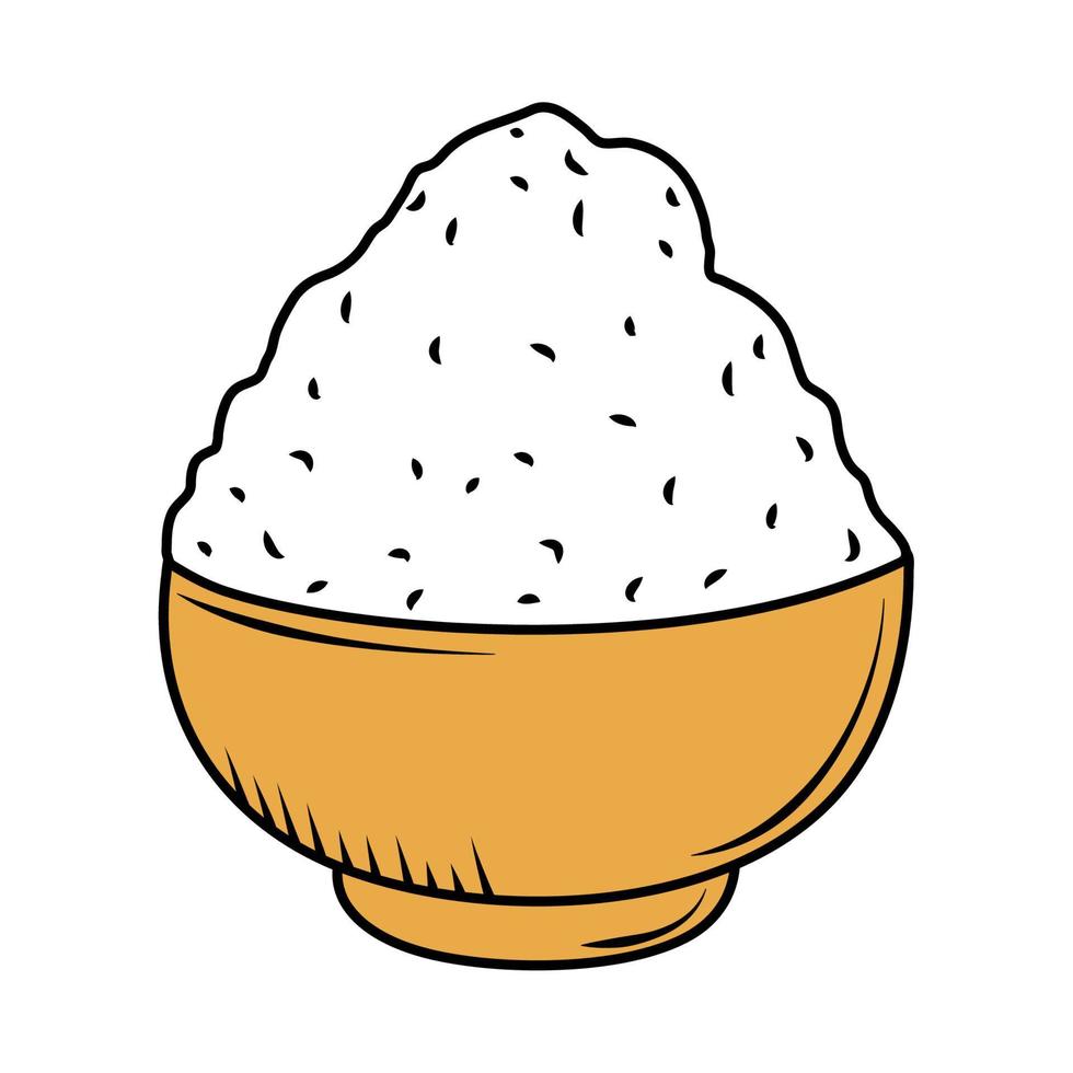 arroz en cuenco comida minimalista vector