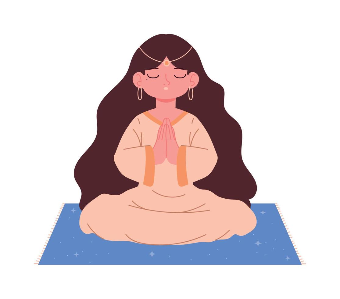 woman making meditation on carpet vector