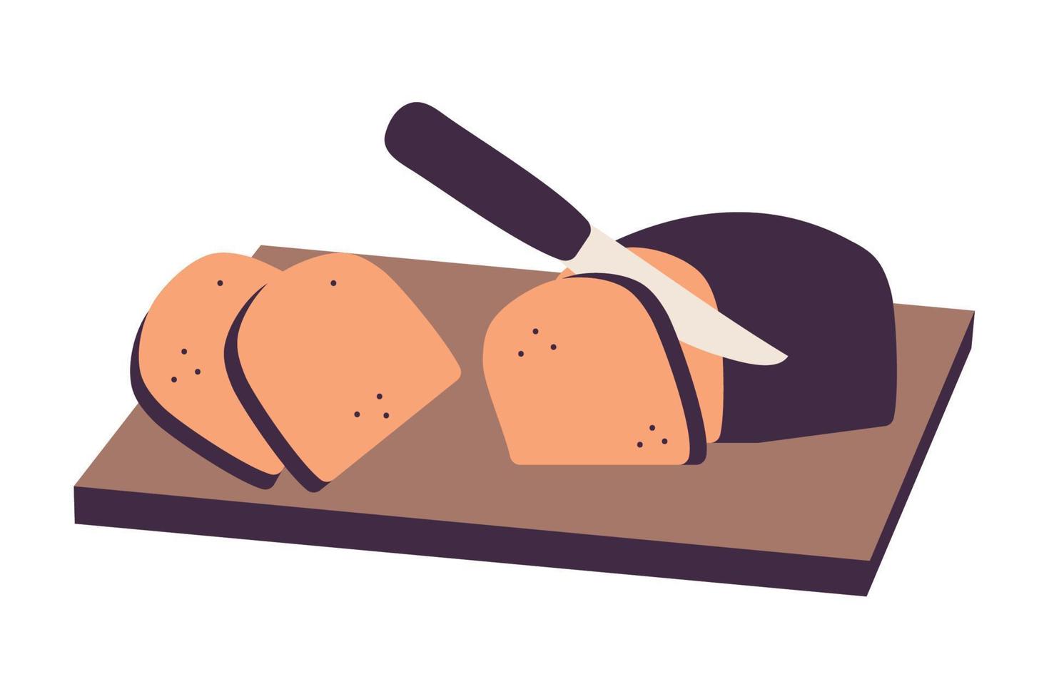 cocina, pan con cuchillo vector