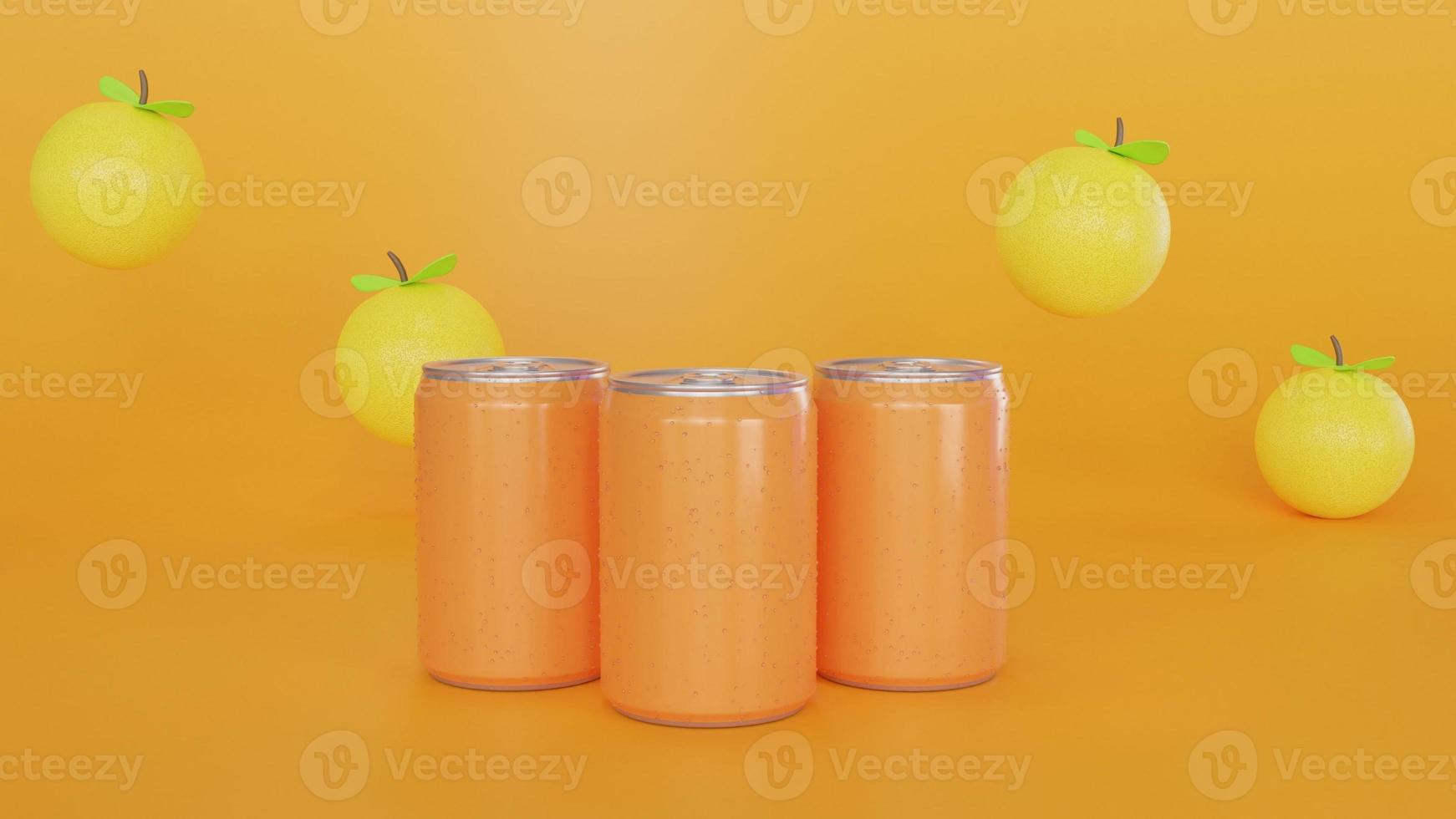 Soft Drink, Soda Cana and Orange 3D Illustration photo