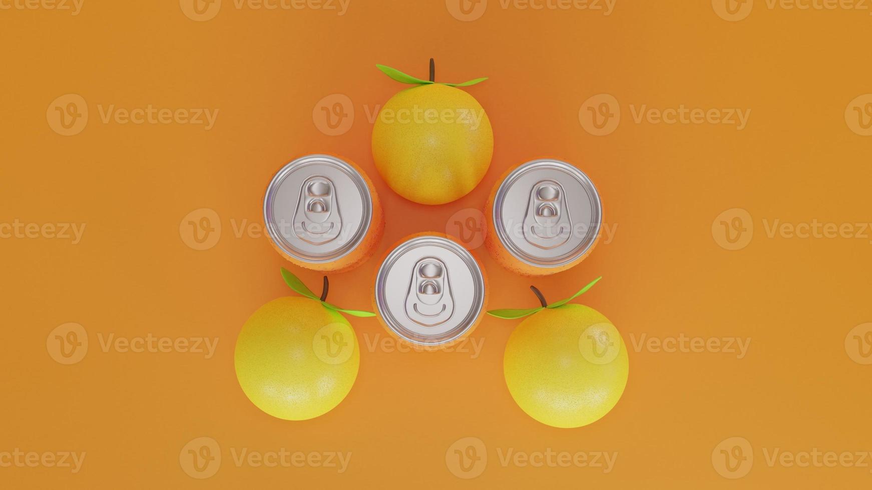 Soft Drink Soda Cans and Orange 3D illustration top view photo