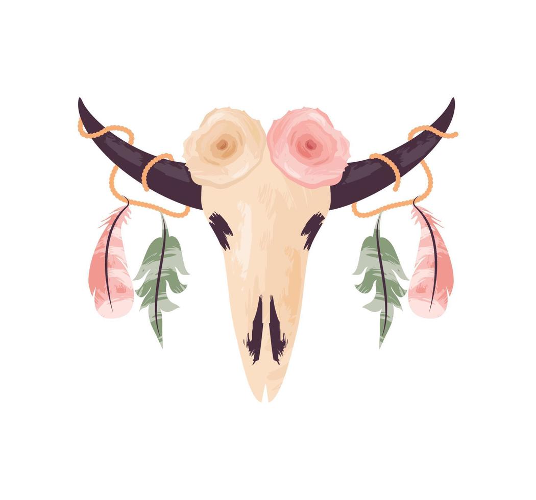 skull bull boho style vector