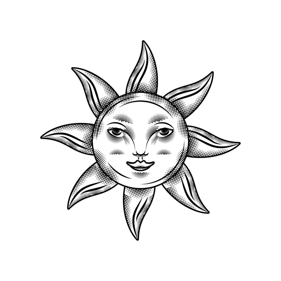 estilo de tatuaje de sol vector