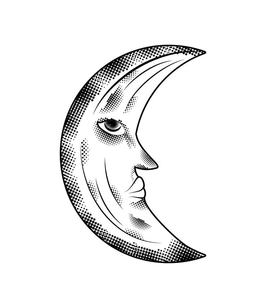 crescent moon tattoo style vector