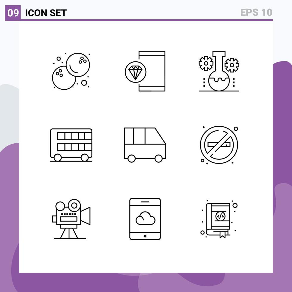 Modern Set of 9 Outlines Pictograph of transport double bear lab decker technology lab Editable Vector Design Elements