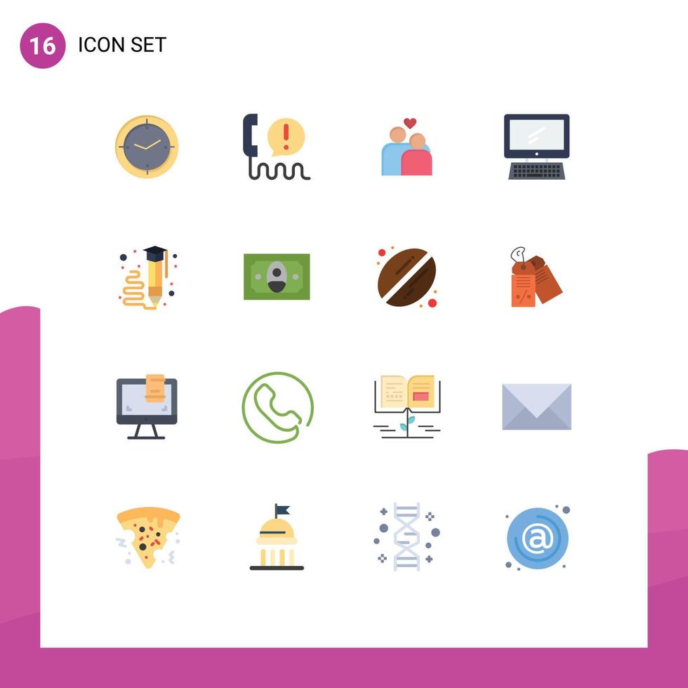 Modern Set of 16 Flat Colors Pictograph of pc device help monitor heart Editable Pack of Creative Vector Design Elements
