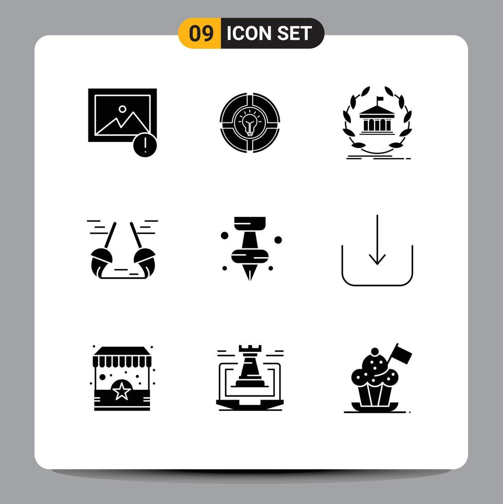 9 User Interface Solid Glyph Pack of modern Signs and Symbols of sweep clean bank broom building Editable Vector Design Elements