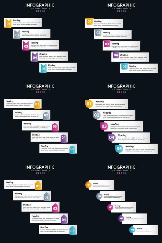Vector 6 Infographics Pack Presentation slide template 5 Steps cycle diagrams and timelines