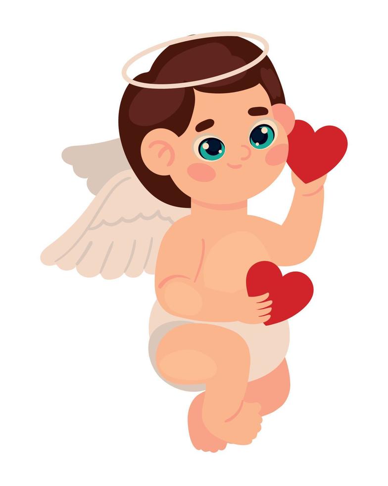 adorable cupid with hearts vector