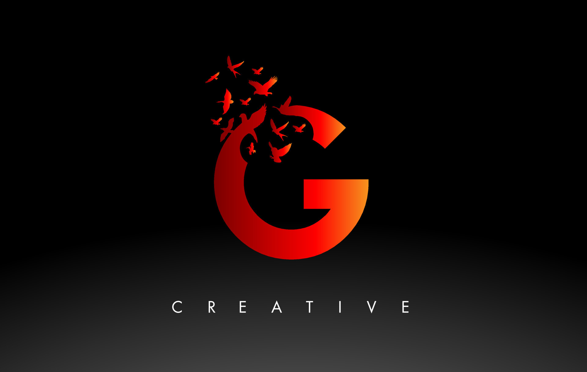 Red G Logo Letter with Flock of Birds Flying and Disintegrating from