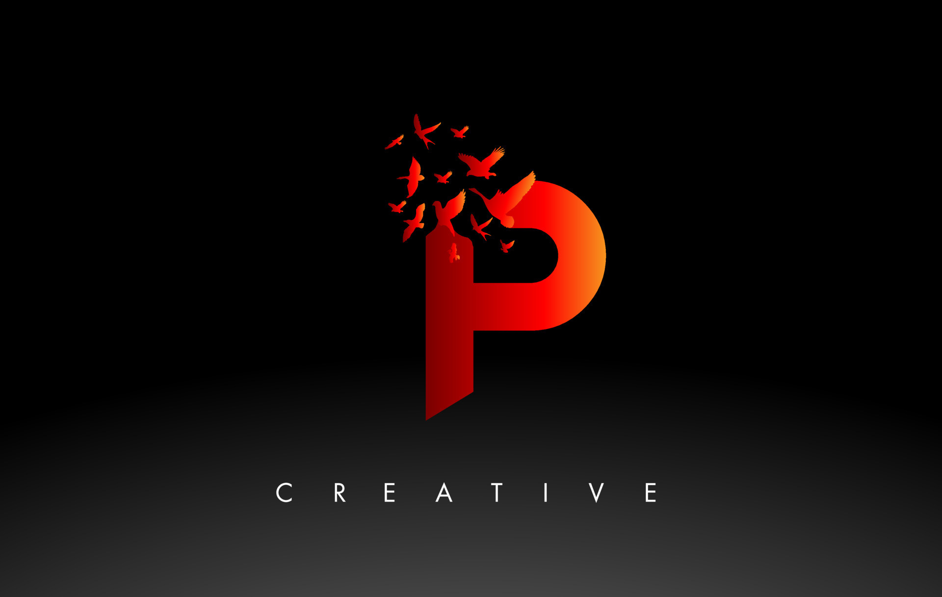 Red P Logo Letter With Flock Of Birds Flying And Disintegrating From red-p-logo-letter-with-flock-of-birds-flying-and-disintegrating-from