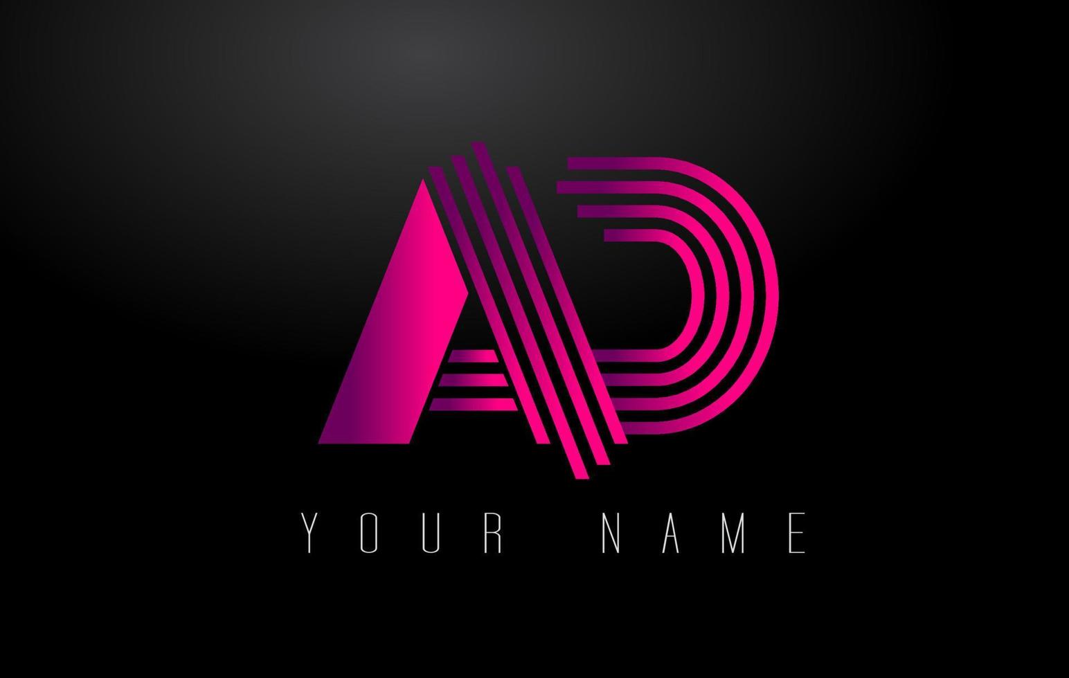 AD Magenta Lines Letter Logo. Creative Line Letters Vector Template.