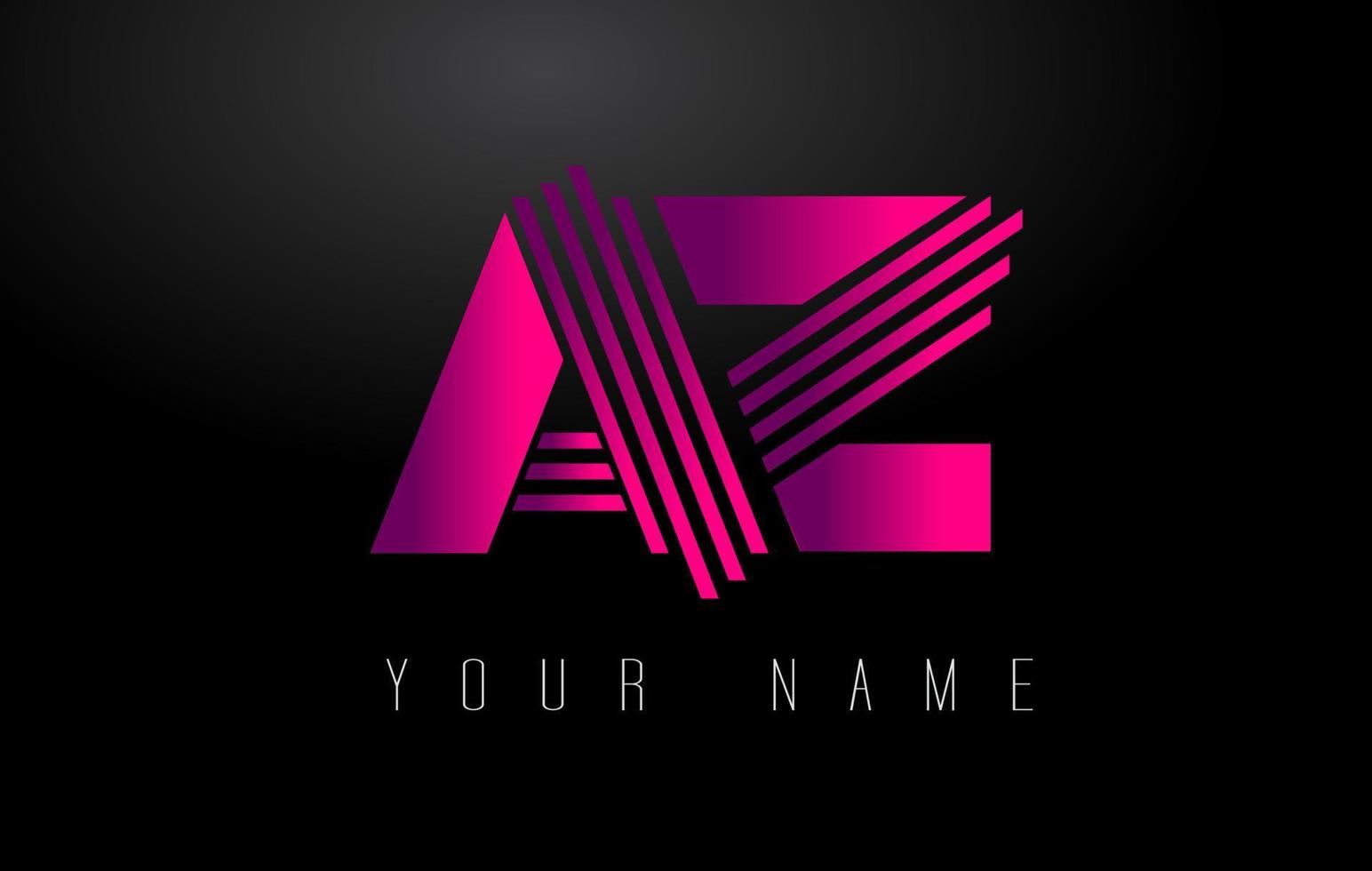 AZ Magenta Lines Letter Logo. Creative Line Letters Vector Template.