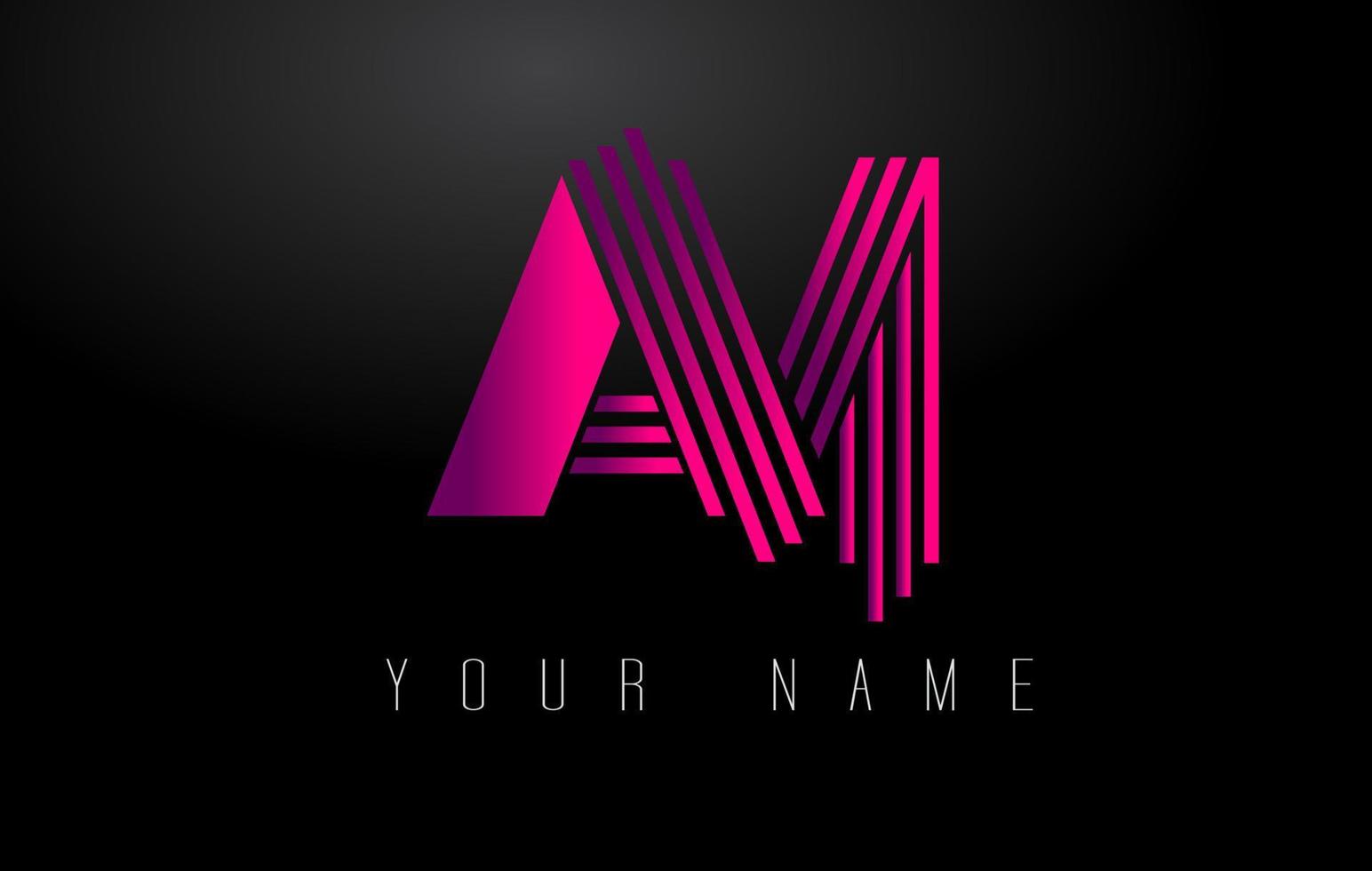 AM Magenta Lines Letter Logo. Creative Line Letters Vector Template.